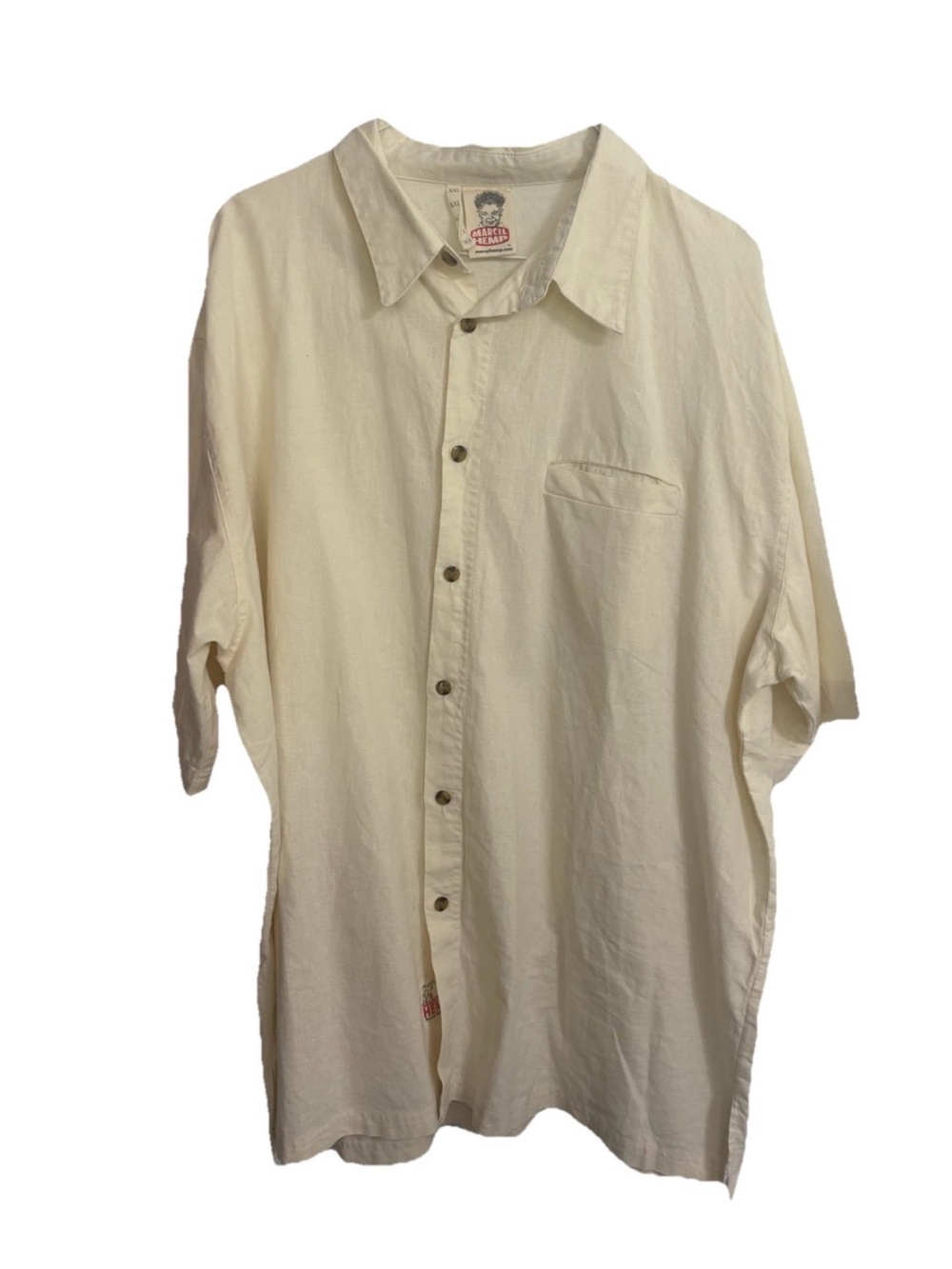 Men’s Marcel Hemp XXL Organic Cotton Button Down Dress Shirt Cream Light Yellow